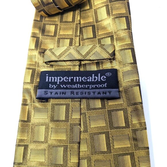 Impermeable by Weatherproof Gold Silk Tie Black 7 fold Handmade Bright Bold - Picture 6 of 9